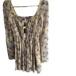 Urban Outfitters Floral Smock Diana Ruched Babydoll Romper Fairygrunge